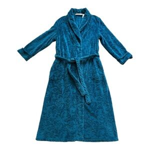 Velour Robe Embossed Floral Pattern | Vintage By Jasmine Rose - Size Medium